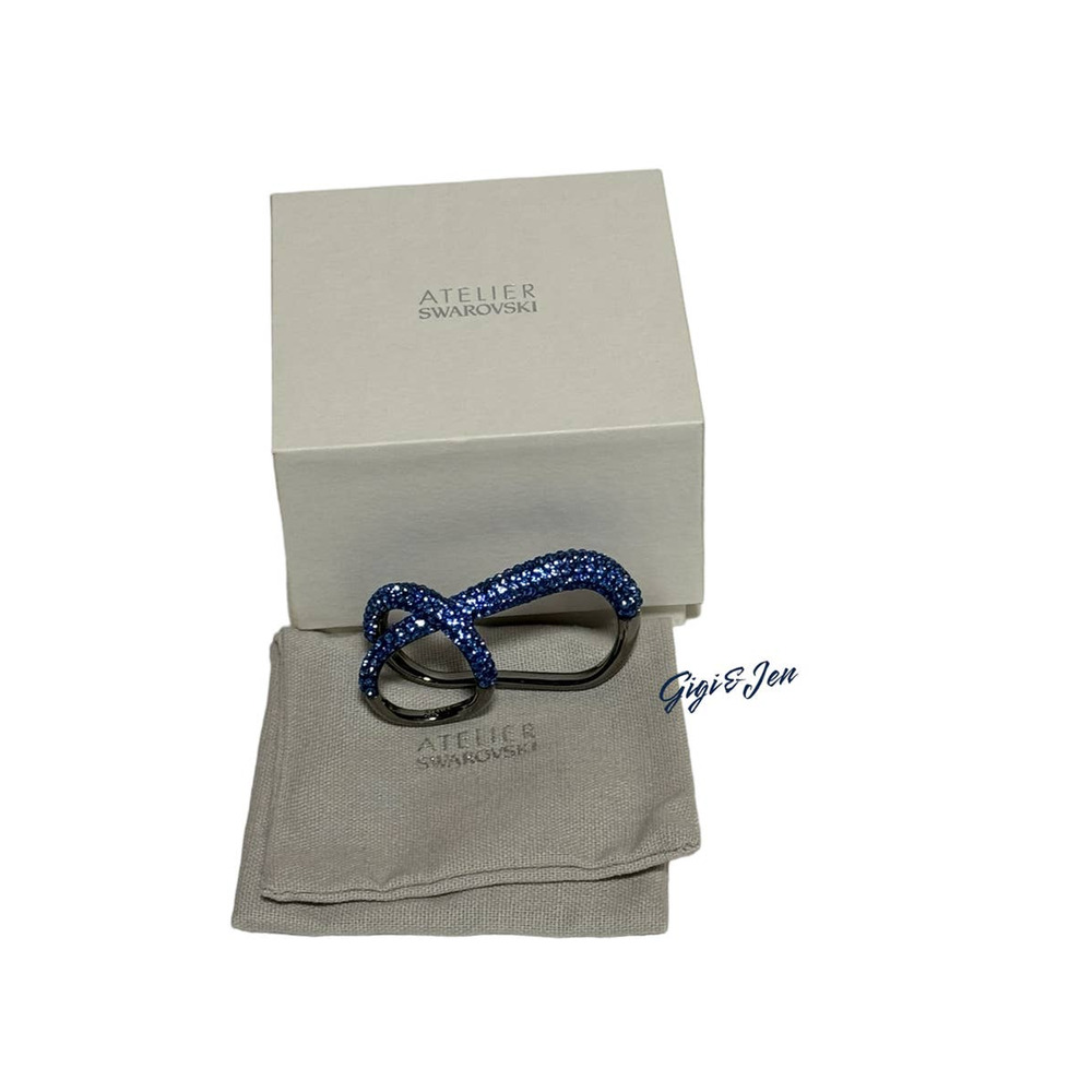 Swarovski Tigris double ring Blue, Ruthenium plated Size 58/8 USA